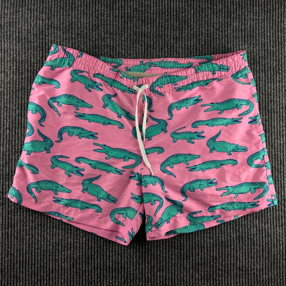 Chubbies Mens Pink Alligator Print Swim Trunks Mesh Lined Shorts Large